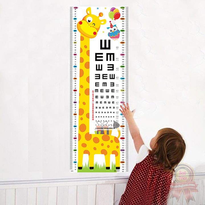 Decal dán tường thước đo chiều cao cho bé trai bé gái hươu cao cổ tại nhà siêu dính trên mọi chất liệu