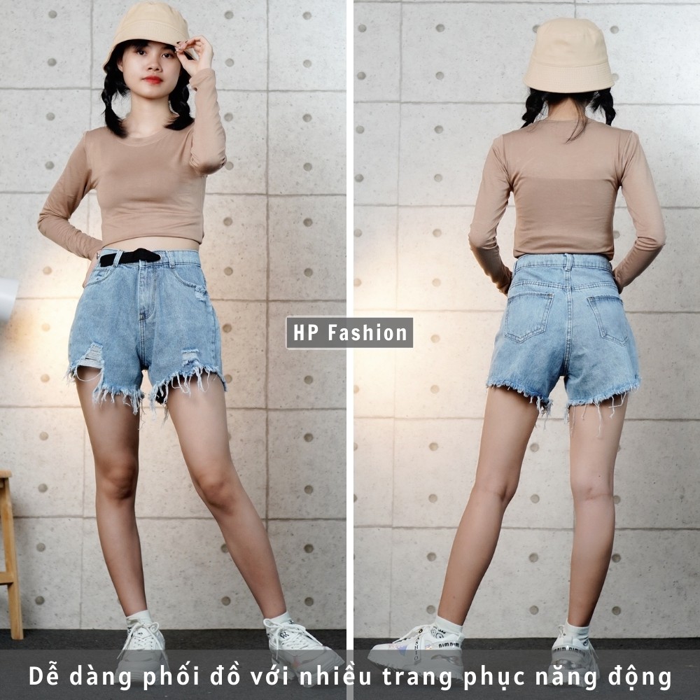 Quần short jean nữ ❤️ Quần đùi nữ lưng cao, có đai dây độc lạ, ống rách cá tính - QJ16