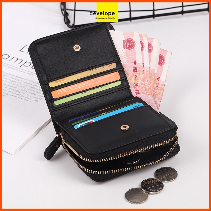 Ví nữ  DEVELOPE đựng thẻ / xu họa tiết da PU KIỂU CARO  nhỏ gọn