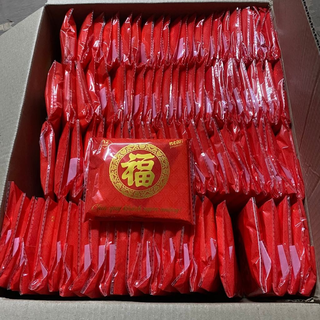 Thùng 100 gói giấy ăn đám cưới, ăn tiệc 12 tờ/gói x 2 lớp đỏ chữ hỉ có kèm tăm