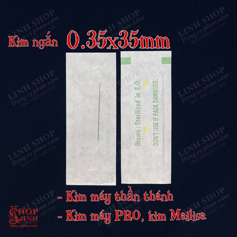 Kim ngắn xanh lá 0.35x35mm, kim phun mày tạo hạt, phun xăm môi, phun mí, dành cho máy thần thánh, máy pro, máy mailisa