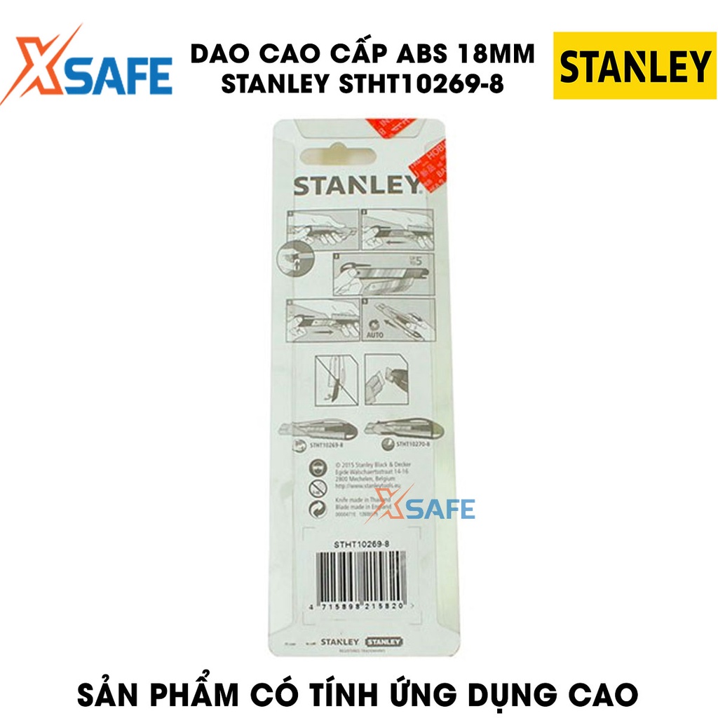 Dao STANLEY STHT10269-8 18mm thân nhựa ABS rắn chắc Dao rọc Stanley lưỡi hợp kim cao cấp, khóa trượt tự động