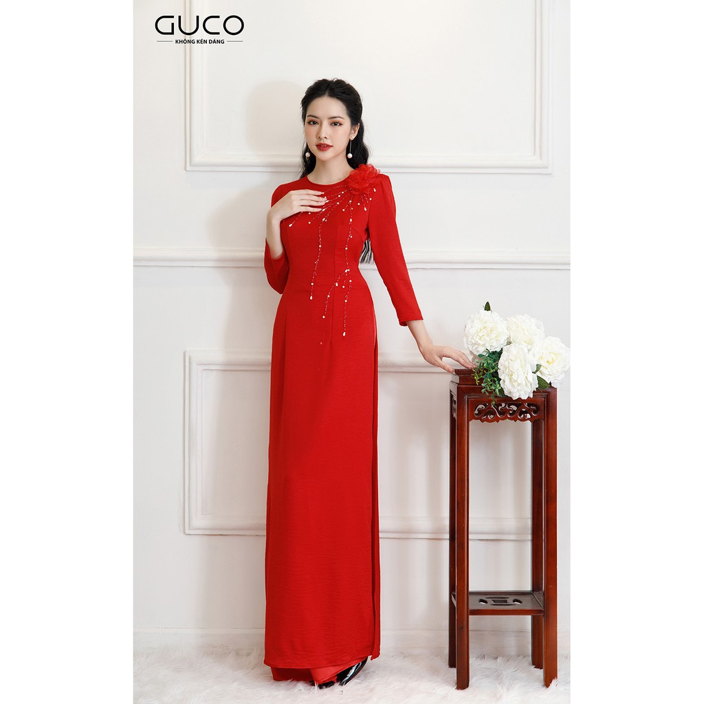 [Mã LT50 giảm 50k đơn 250k] GUCO - Áo dài nữ AD104 kết hoa 3D