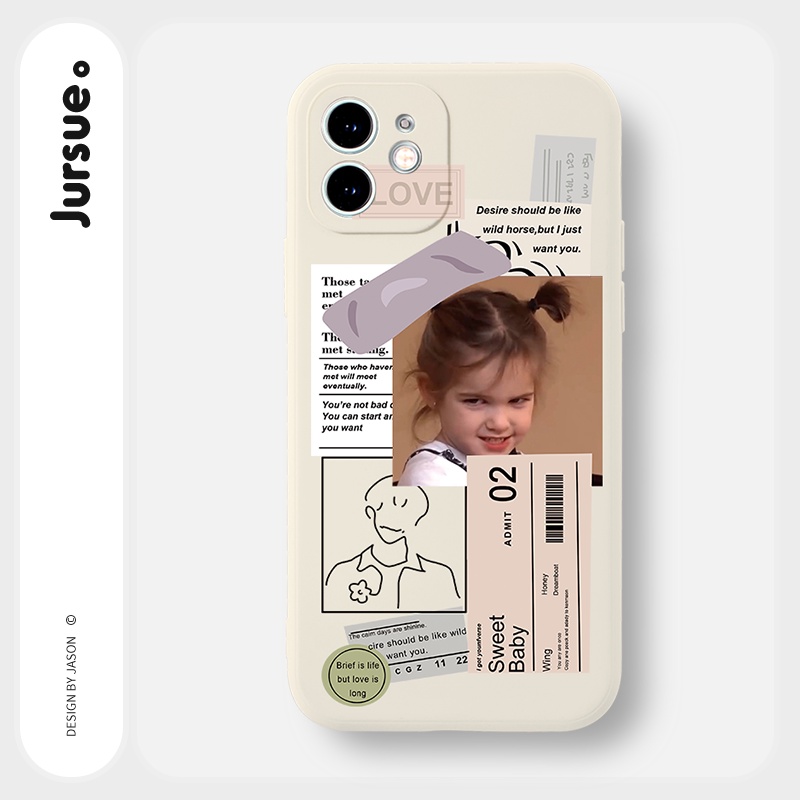 Ốp lưng JURSUE viền vuông cặp đôi dễ thương đẹp cho iPhone 13 12 11 Pro Max SE 2020 X XR XS ip 8 7 6 6S Plus kute XY1318