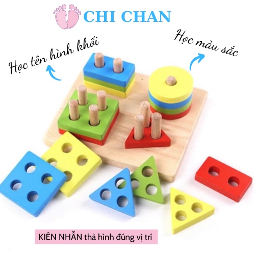 Đồ chơi thả hình vào trục gỗ giúp phát triển trí tuệ cho bé montessori luyện kỹ năng Chi chan