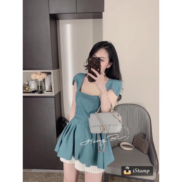 Sét Áo Cánh Tiên Xanh Mix Chân Váy Trắng