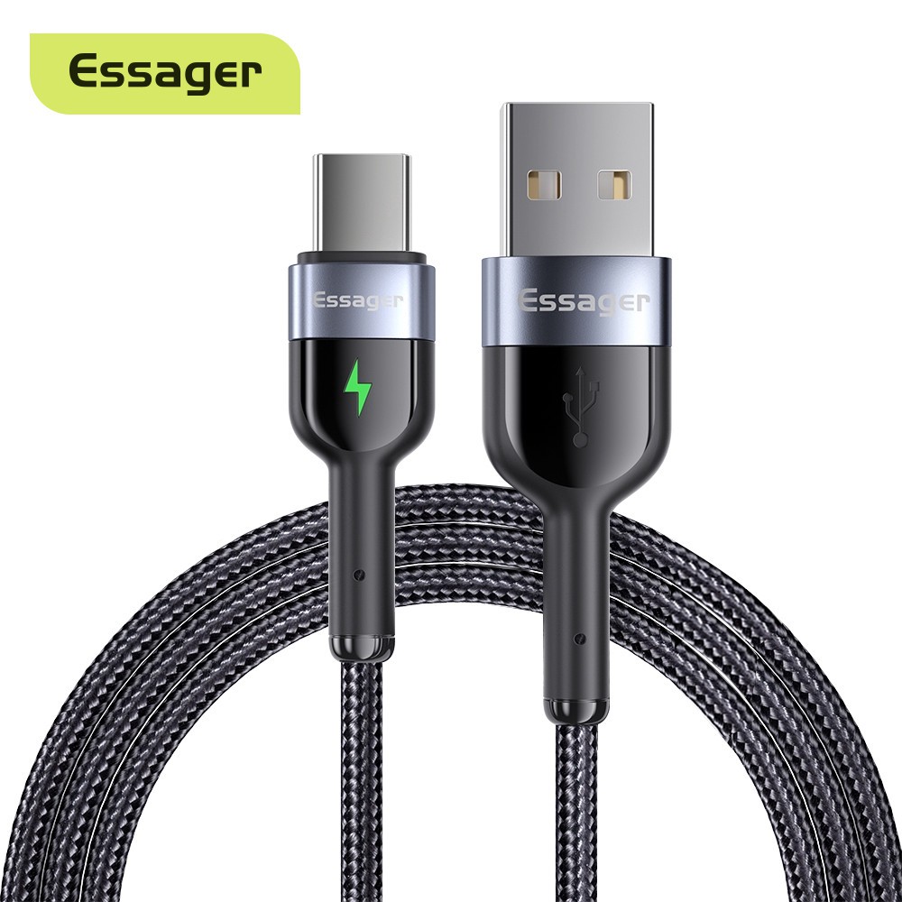 Dây cáp sạc nhanh Essager đầu USB Type C có đèn LED cho Samsung S20 S10 Xiaomi