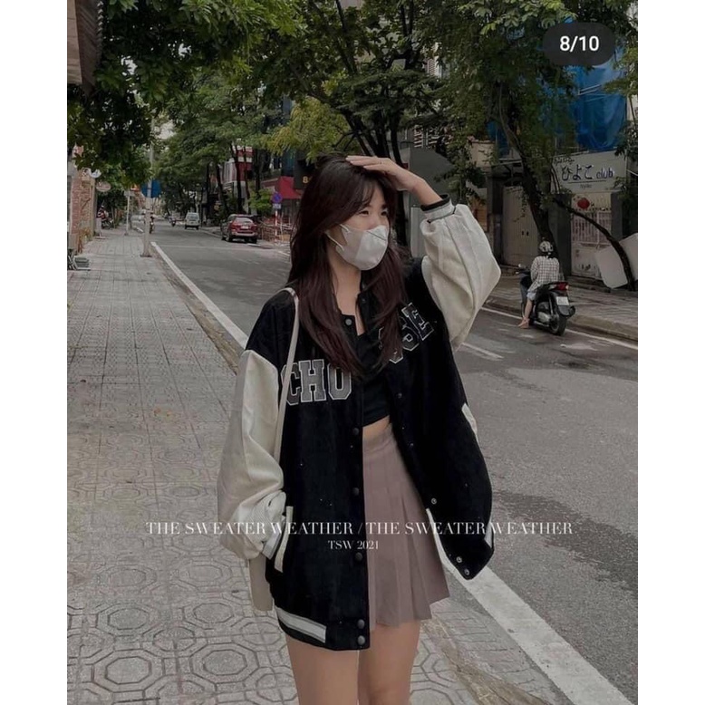 Áo khoác bomber phối tay trắng Ulzzang Unisex