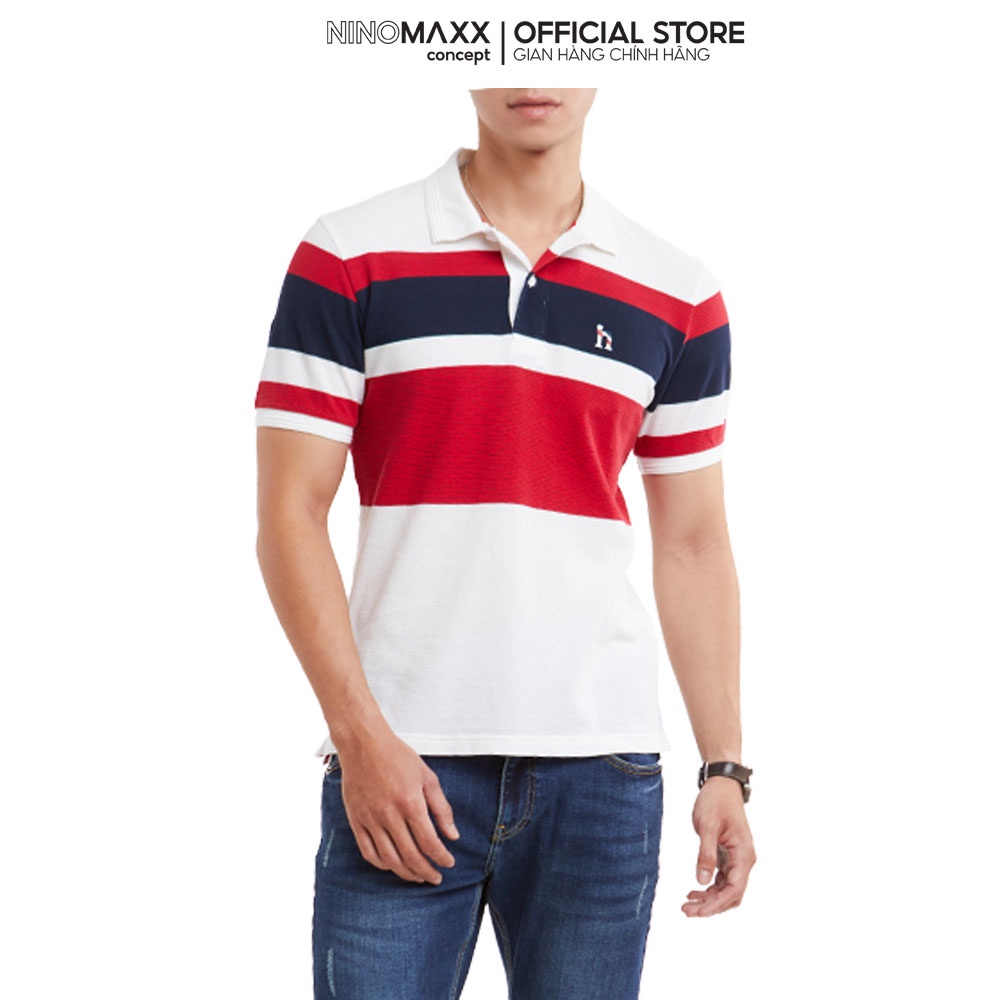 NINOMAXX Standard Polo - Áo Polo Nam cổ bẻ tay ngắn kẻ sọc chất liệu cotton 2010071