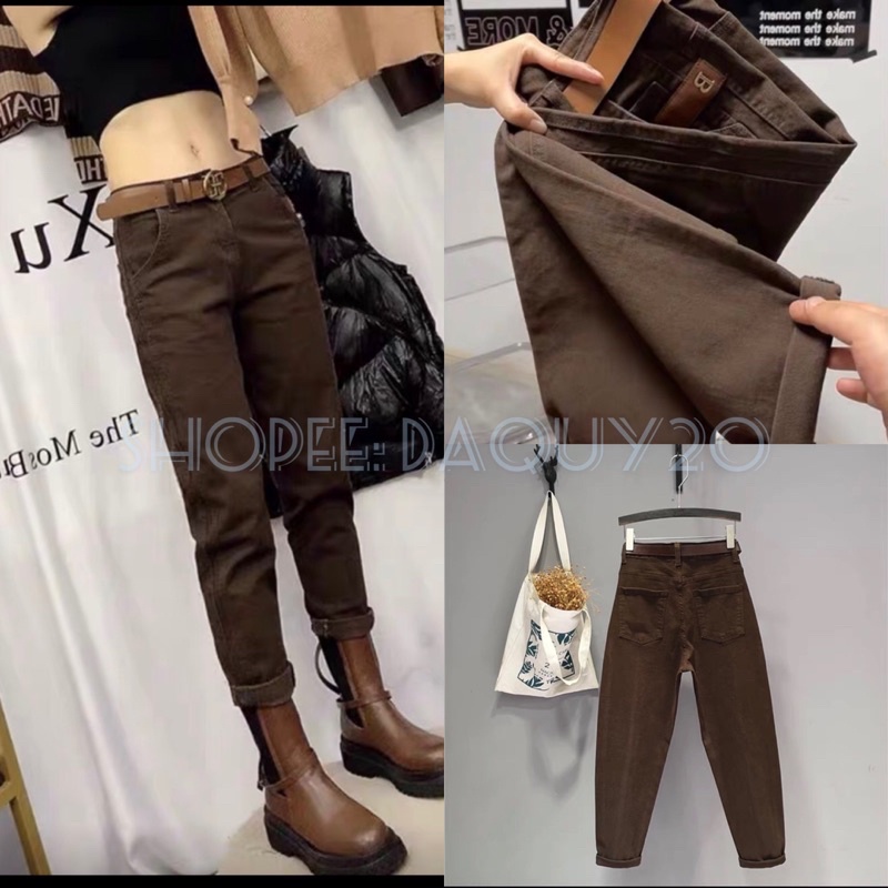 Quần bò nâu hotren & xám rách gối bụi bặm🌸DAQUY20🌸quần jeans baggy nâu cực hot