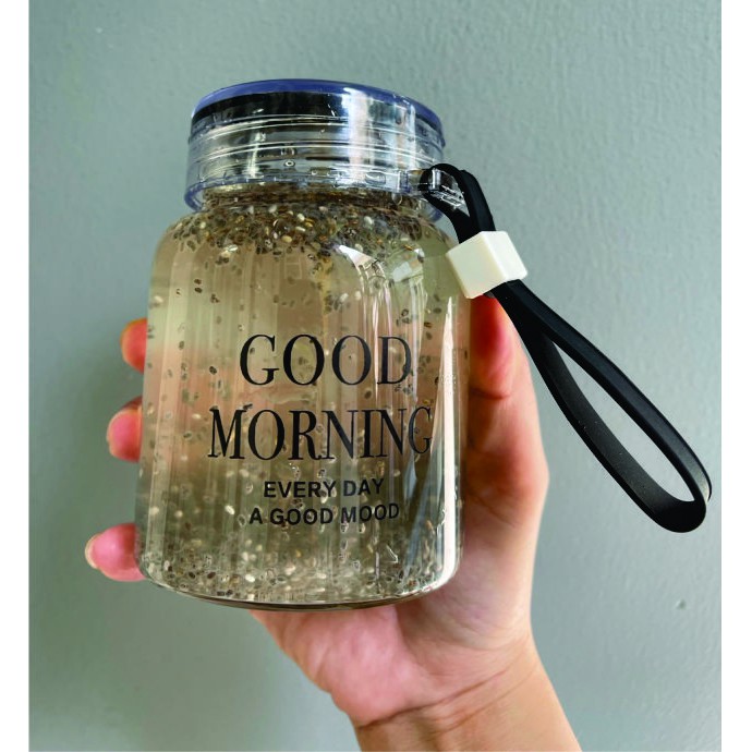 Binh Nước Thủy Tinh GOOD MORNING - 300ML - Tặng kèm túi