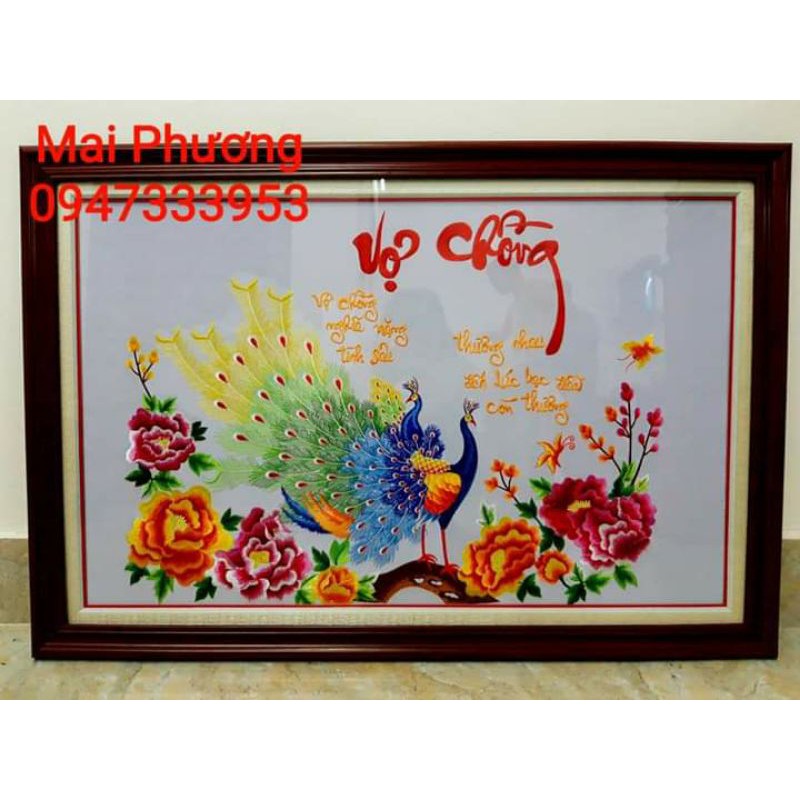 (Tranh thêu sẵn, kích thước 60*80). Tranh thêu VỢ CHỒNG ĐÔI CÔNG là tranh "ĐÃ THÊU SẴN" về chỉ việc đóng khung.