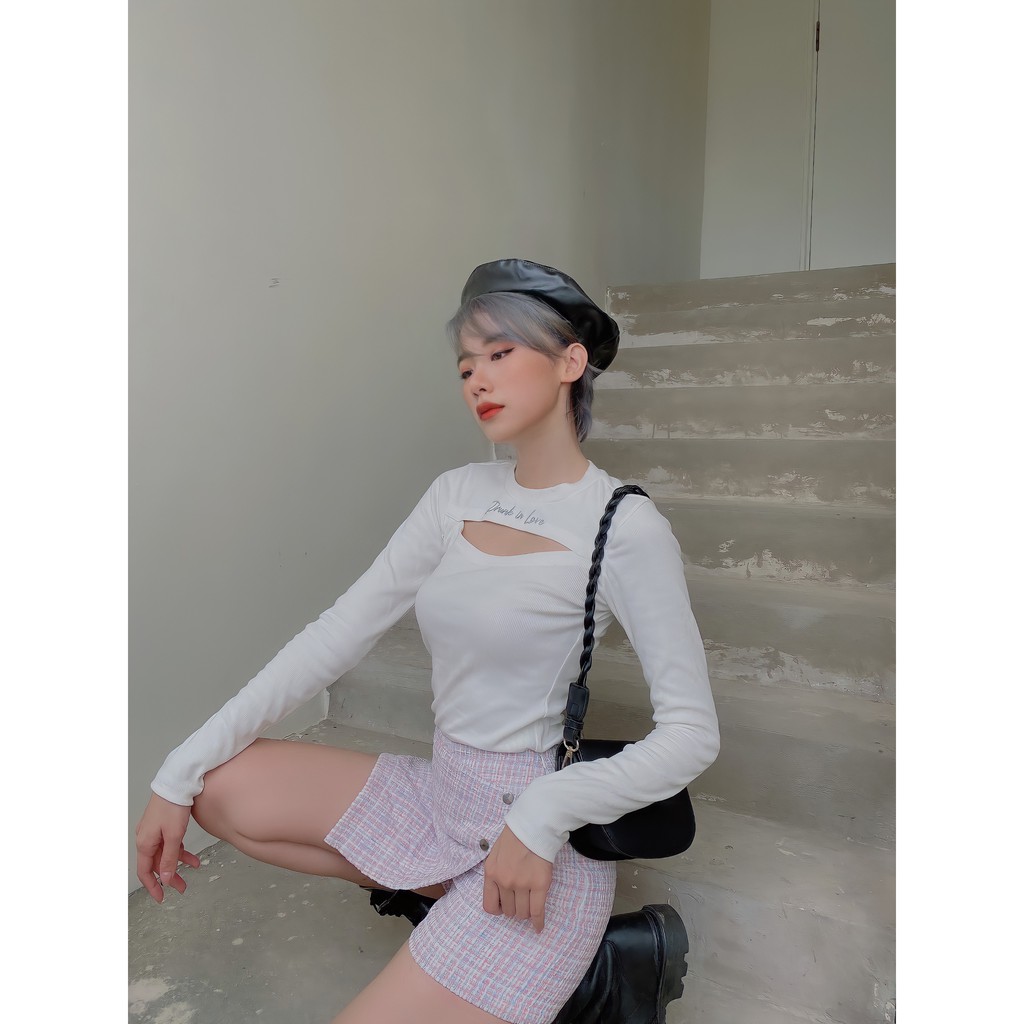 Áo trắng dài tay - Drunk in love white croptop