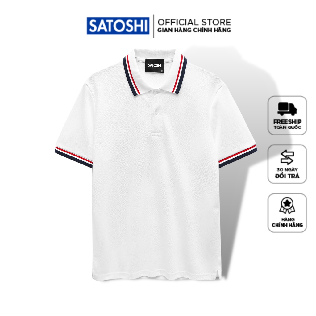 | Satoshi | Áo Polo nam SAPL59 màu trắng thiết kế phối viền cổ xanh- đỏ trẻ trung, lịch lãm