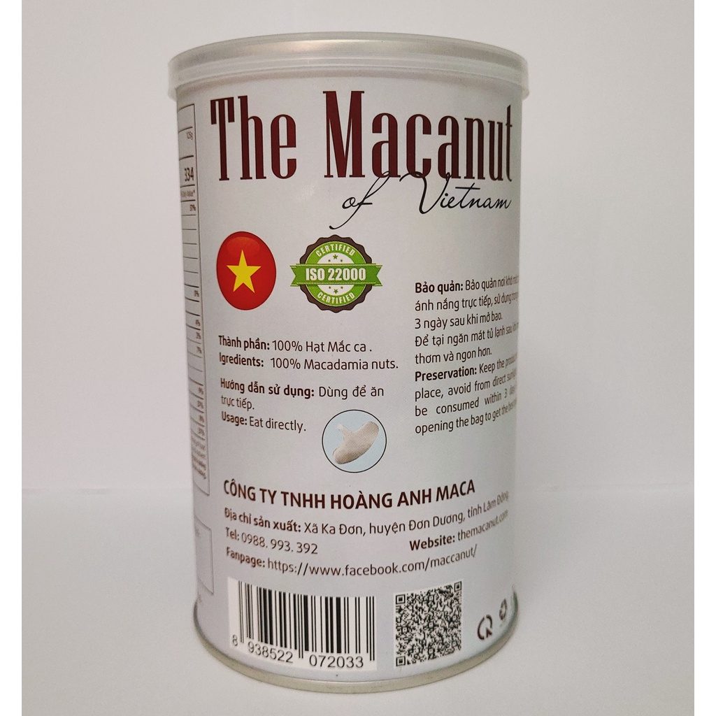 Hạt macca loại vỏ mỏng nhân nhiều hộp thiếc 250gr