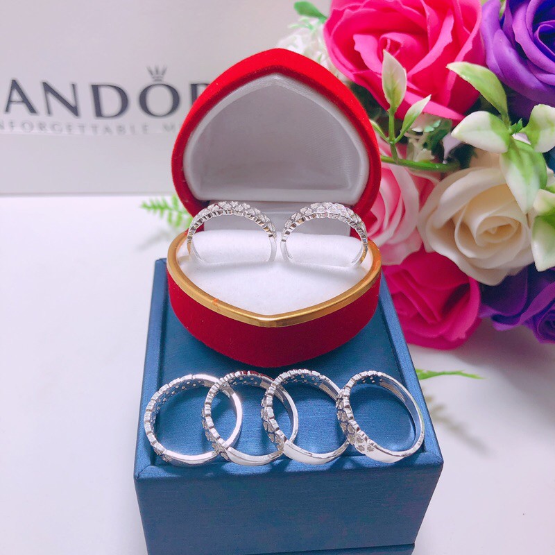 Nhẫn nữ bạc thật hình trái tim xếp khít thân dày dặn LINH MIU SILVER