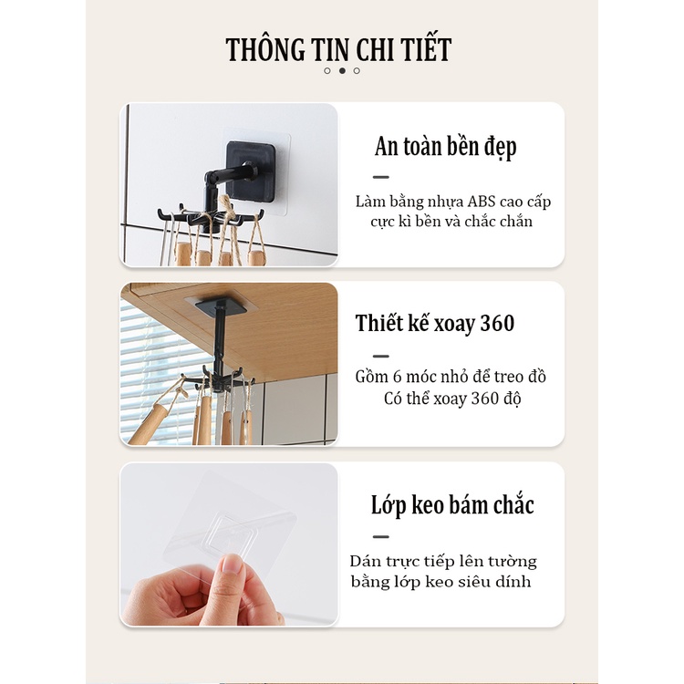 Giá Tròn Treo Đồ Nhà Bếp Dán Tường 6 Móc Xoay 360 Độ Treo Đồ Đa Năng
