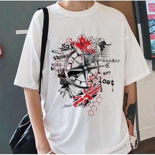 Thời trang nam- Áo Thun Nam Tay Lỡ Unisex Trắng La Bàn Chỉ Nam, Freeship đơn hàng 50k FREESHIP