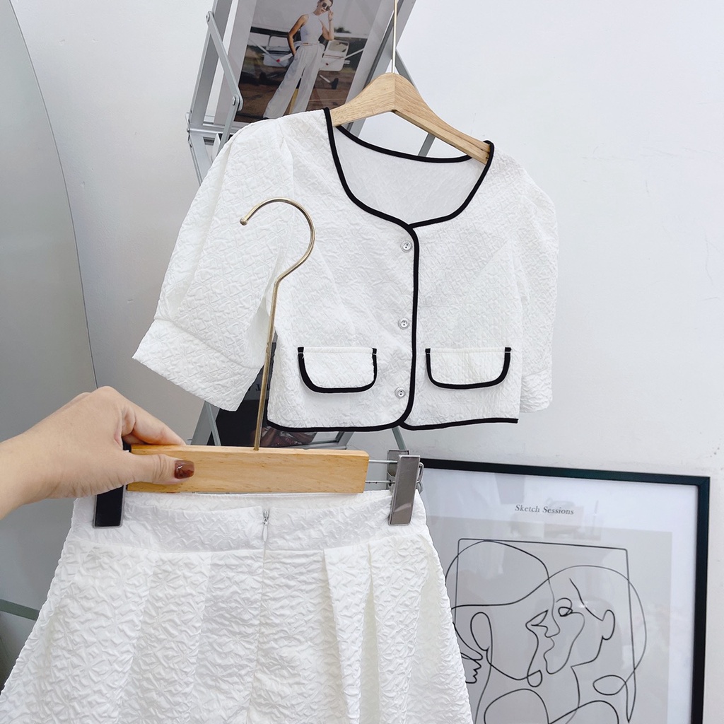 SET ÁO CROPTOP CHÂN VÁY VIỀN (NHÀ)