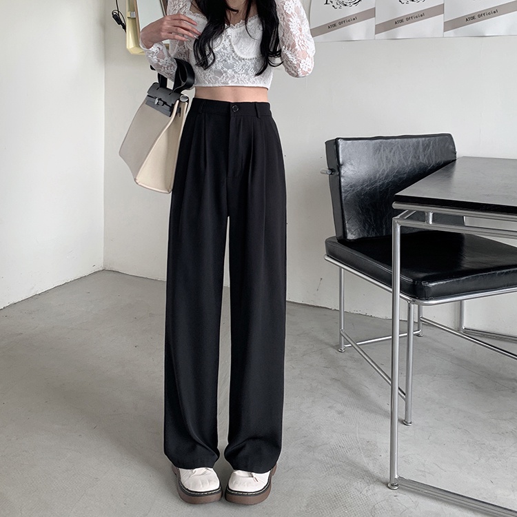 Quần dài SUXI lưng cao ống rộng màu trơn thời trang thanh lịch cho nữ