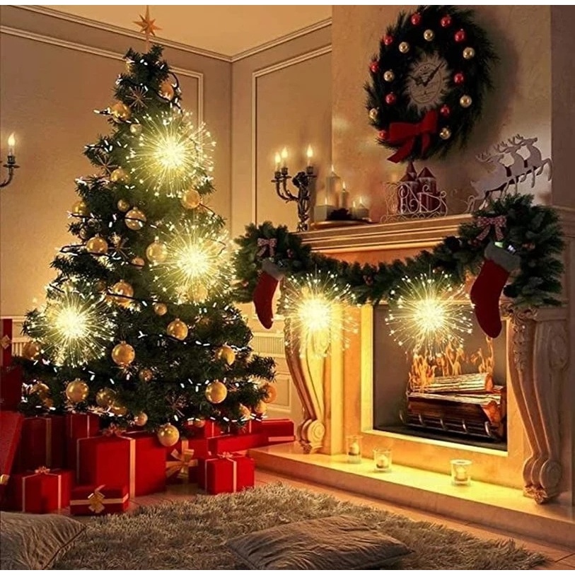 Dây đèn led hình pháo hoa 25 bóng treo cây thông trang trí ngày lễ tiện dụng