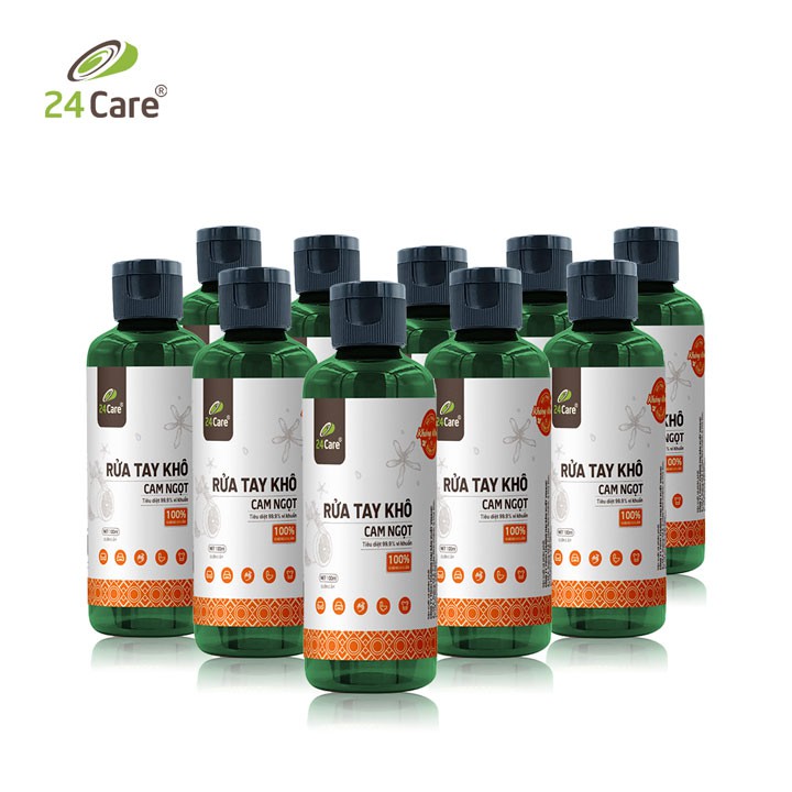 Combo 5 nước rửa tay khô tinh dầu Cam 24Care 100ML– không cần rửa lại với nước, diệt khuẩn 99,9% | BigBuy360 - bigbuy360.vn