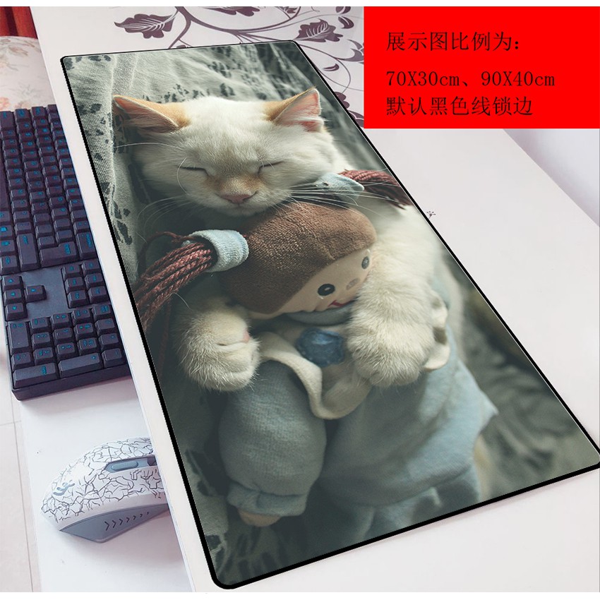 Tấm Lót Chuột Và Bàn Phím Máy Tính Cỡ Lớn 70x30 In Hình Mèo Hoạt Hình Dễ Thương