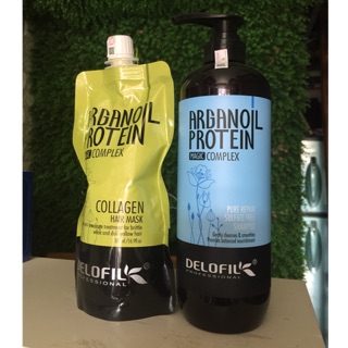 Combo gội mềm mượt 800ml và hấp ủ tóc túi 500ml Delofil