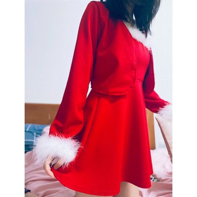 #O44 SET Váy sexy hai dây kết hợp với áo choàng tay lông hàng - Silverorder