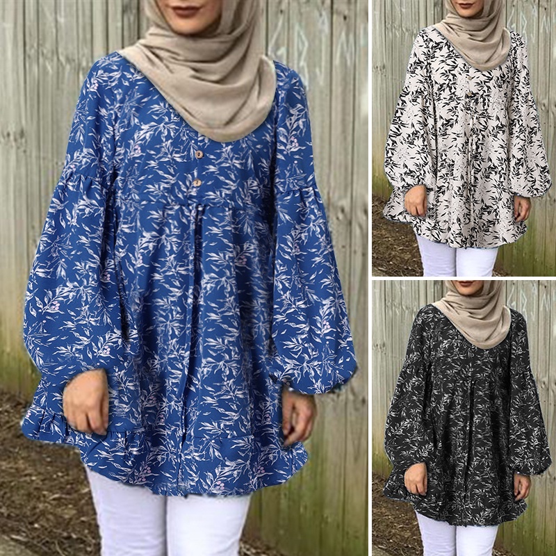 Zanzea Áo Kiểu Tay Dài Cổ Tròn Hoạ Tiết Hoa Cho Phụ Nữ Islam