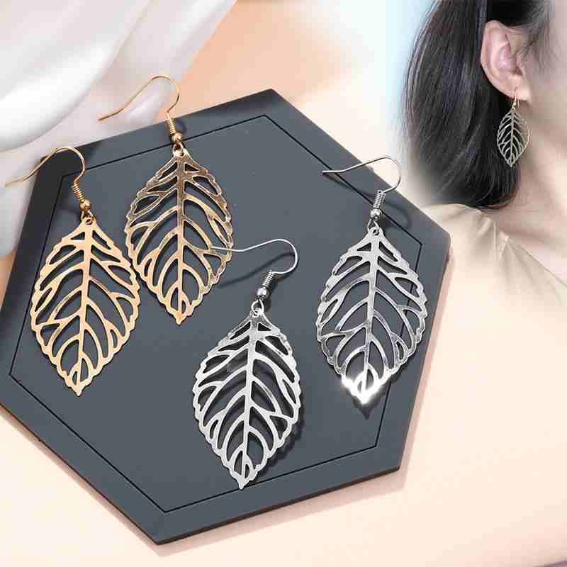 Khuyên Tai Kim Loại Hình Lá Phong Cách Âu Mỹ