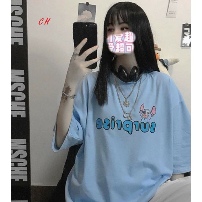 Áo phông thú xanh SupriseÁo thun tay lỡ form thụng Unisex nam nữÁo hoạt hình Oversize Free ship