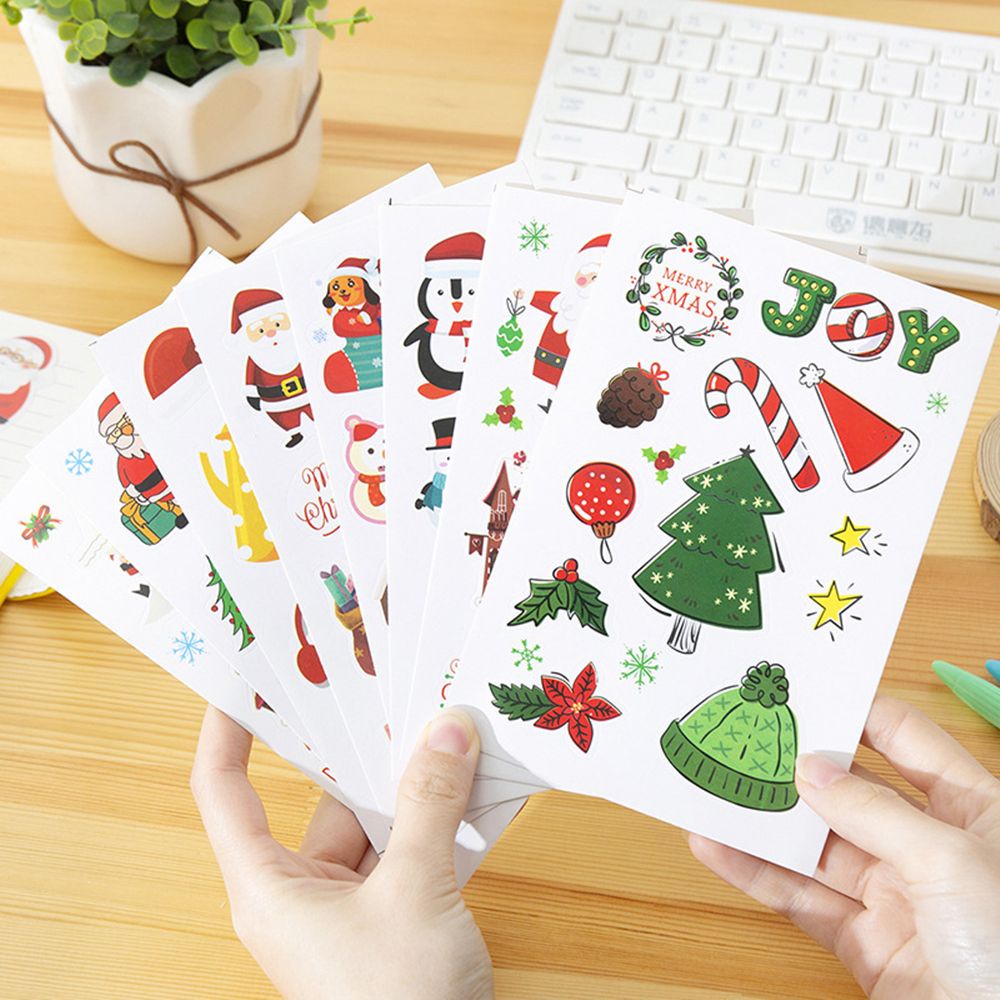 Bộ 10 Miếng Dán Trang Trí Hộp Quà Hình Cây Thông/Động Vật Hoạt Hình Dễ Thương