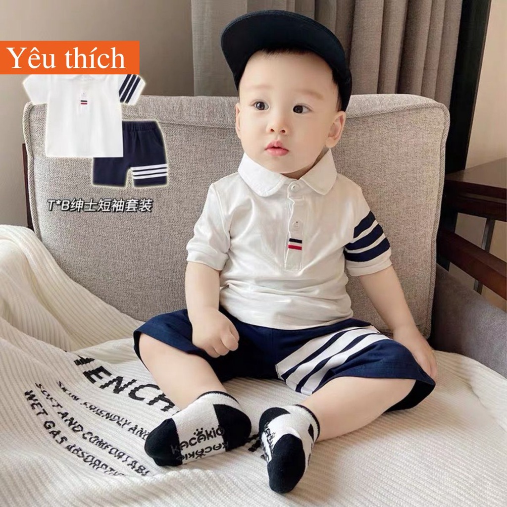 Đồ bộ bé trai từ 10-22kg bộ cộc tay cho bé cổ trụ kẻ sọc chất liệu cotton thoáng mát