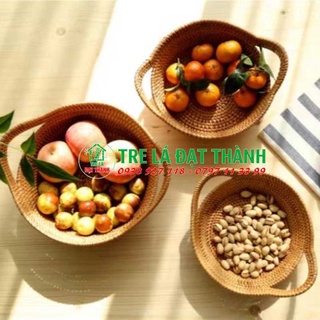 Khay mây hình tròn có tay cầm, nhiều size