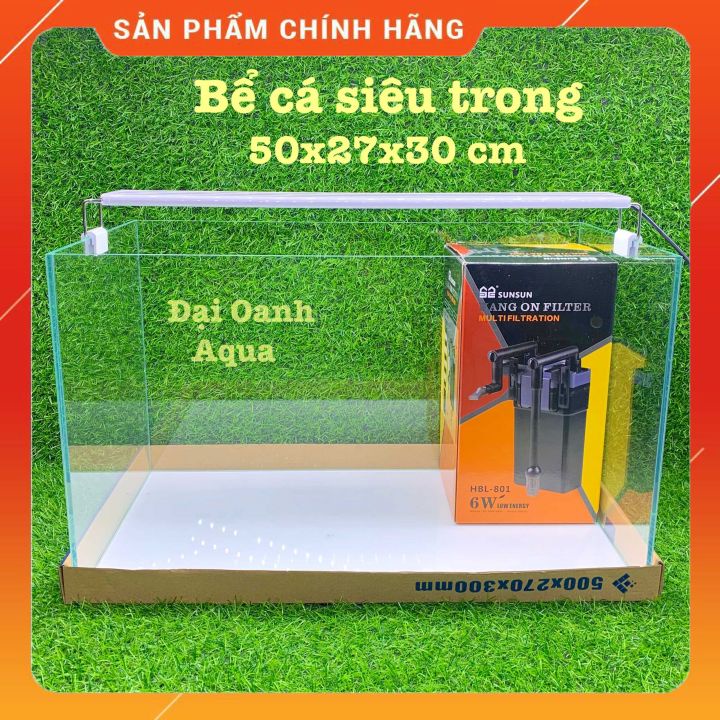 Bộ Bể Cá 50cm Kính Siêu Trong 5 Mặt, Dài 50cm Rộng 26cm Cao 30cm - Bể Cá Cảnh Mini