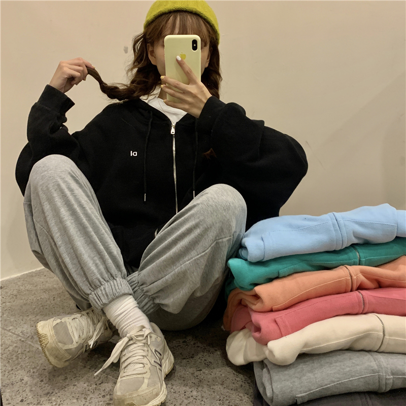 Áo Hoodie Dáng Rộng Phối Khóa Kéo Phong Cách Hàn Quốc Thời Trang Dành Cho Nữ