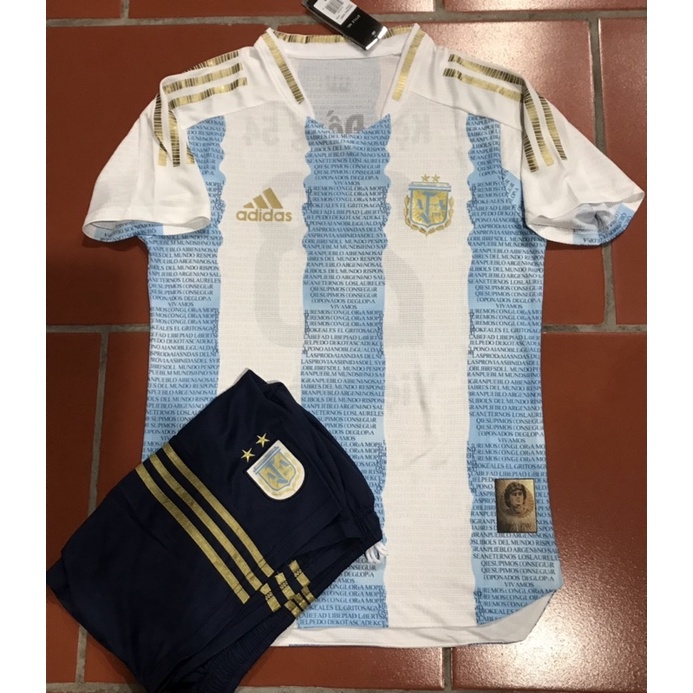 ÁO BÓNG ĐÁ 2023( FREESHP, mẫu ARGENTINA,sọc vàng quần có túi 👉Bản SPF thái Lan, vải mè lưới caro thấm hút mồ hôi,