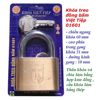 Ổ khóa treo bằng đồng kiểu bấm Việt tiệp 01601 ( cỡ lớn 6cm)