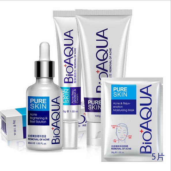 Set bộ mỹ phẩm chăm sóc da mặt giảm mụn Bioaqua: Mặt nạ+Sữa rửa mặt+Kem dưỡng da+Serum NO-SPU158