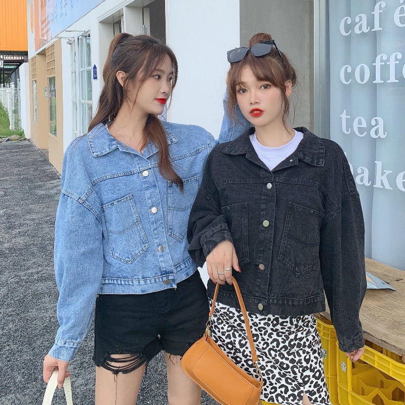 Áo Khoác denim Dáng Rộng In Hạt Cườm Phong Cách Hàn Quốc Thời Trang Mùa Thu Mới Cho