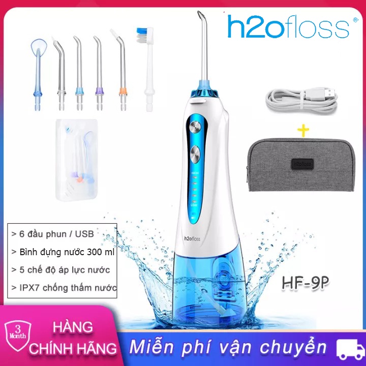 Máy tăm nước H2OFLOSS HF9P 2021 - Bản cải tiến của HF6 HF6P - Tặng túi du lịch 6 Đầu tăm nước Hộp đựng- BH 12 Tháng