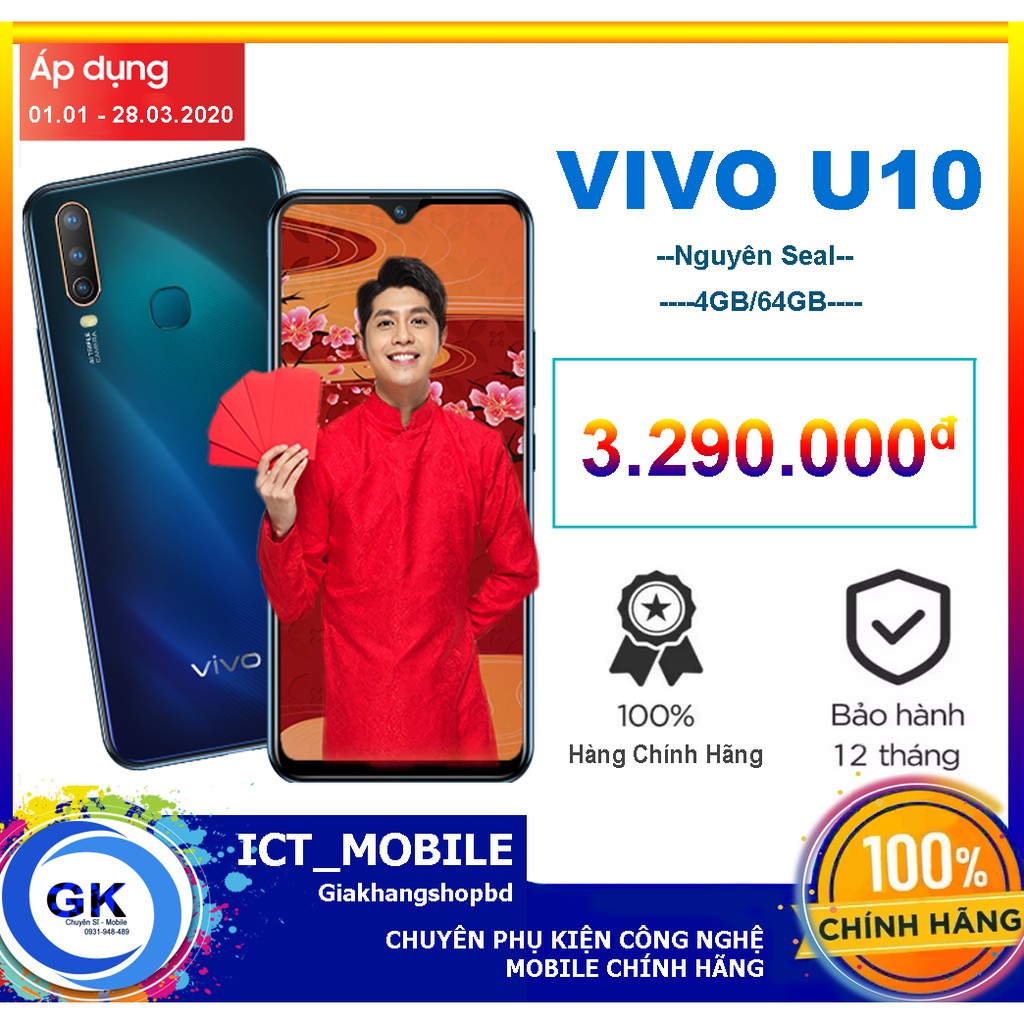 [Nguyên Seal] Điện thoại Vivo U10 4GB + 64GB - Hàng Chính Hãng