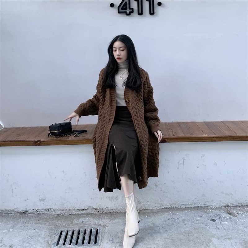 Áo Cardigan Len Vặn Thừng Dáng Dài Item Hot Mùa Đông