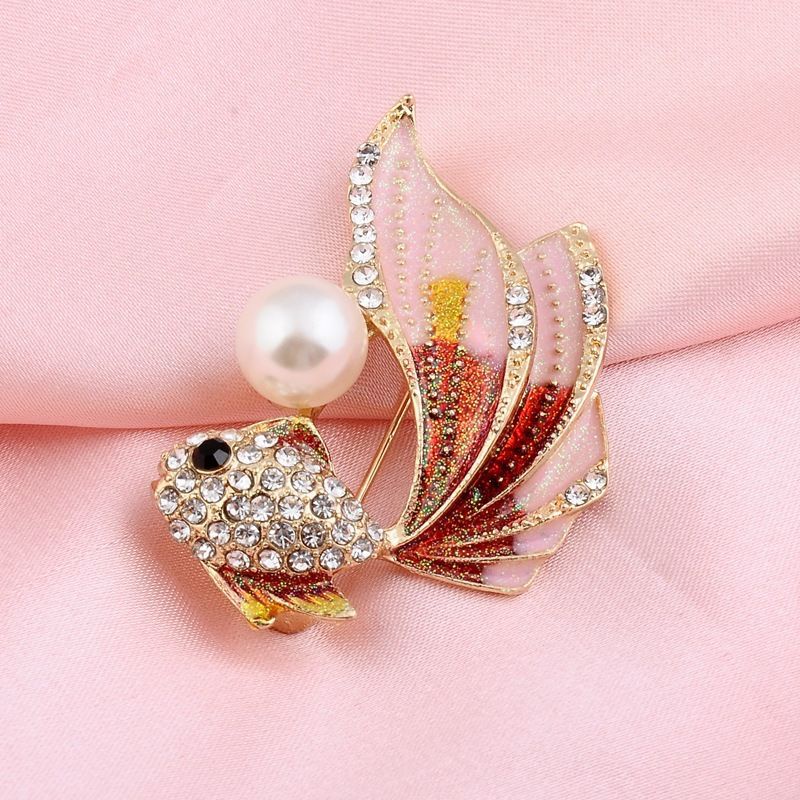 Ghim CàI ÁO HìNh Chú Cá ĐíNh Kim Cương NgọC Trai Giả ThờI Trang Cho Nữ