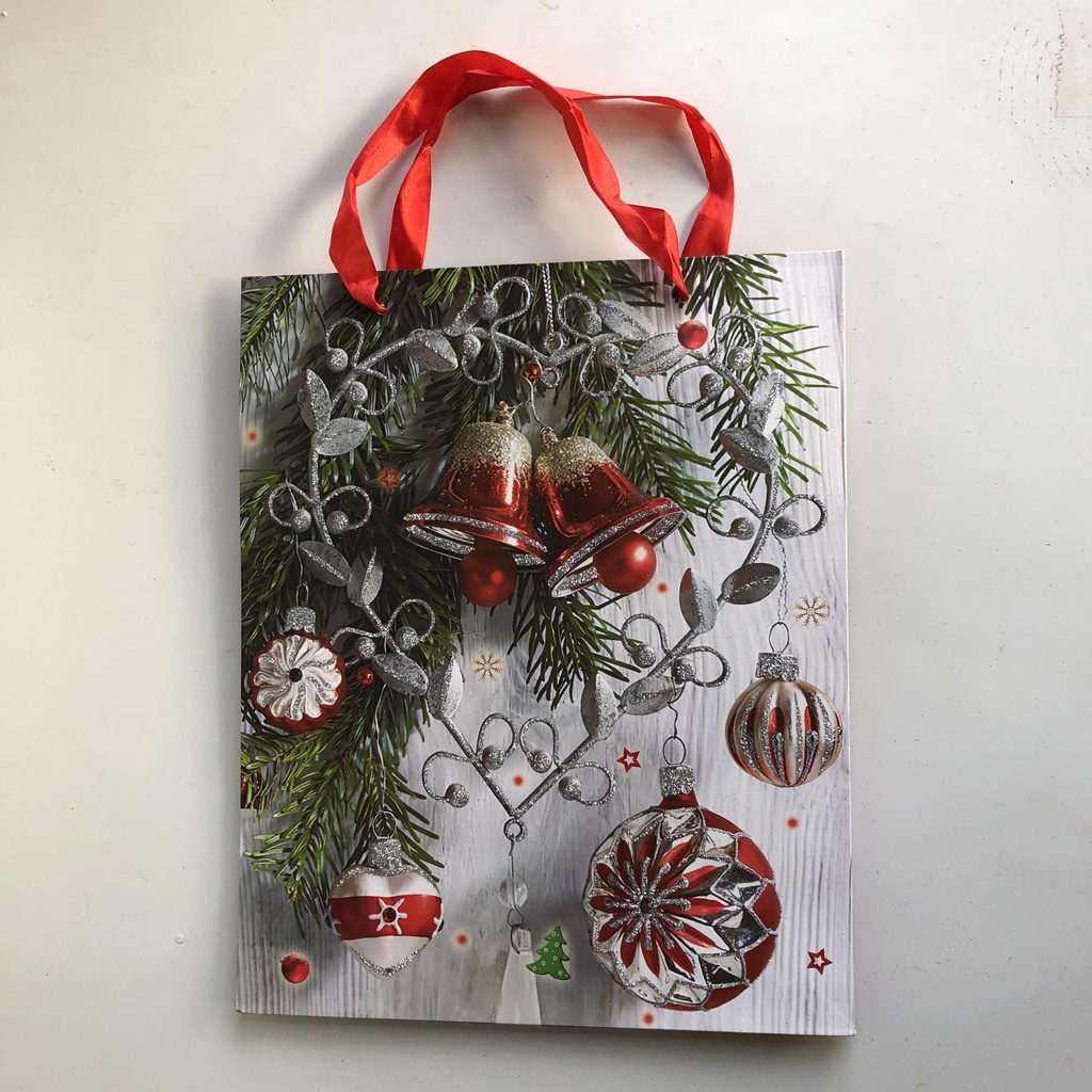 Túi giấy cao cấp đựng quà Noel phủ nhũ lấp lánh 32cm x 26cm x 10cm trang trí Giáng sinh và làm quà tặng M2