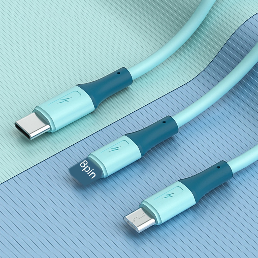 Dây Cáp Sạc Nhanh USB Loại C 8-pin 3 Trong 1 Bằng Silicon Cho Điện Thoại Thông Minh