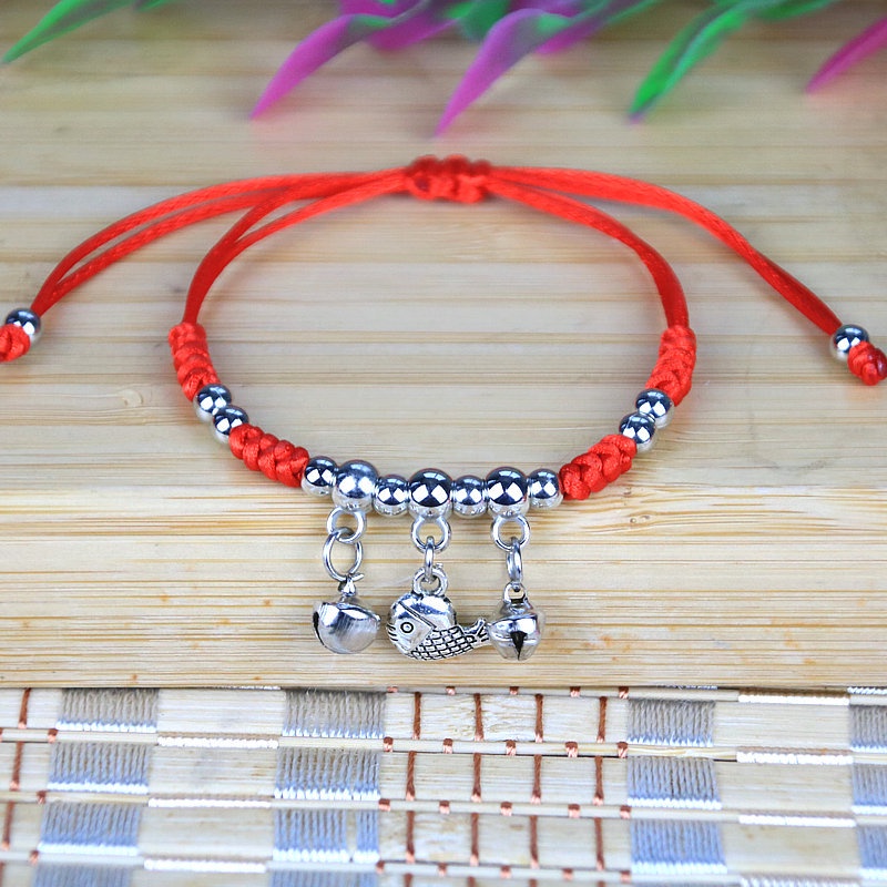 Vòng Tay EBI Chỉ Đỏ Phối Cham May Mắn Dây thắt rút tùy chỉnh độ rộng phù hợp cho nam và nữ