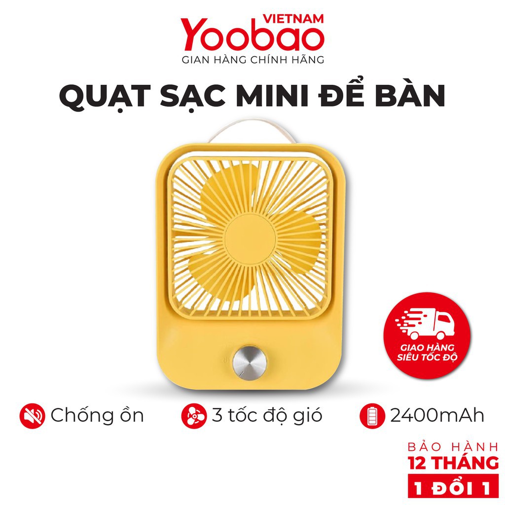 Quạt sạc mini để bàn làm việc YOOBAO LJQ-119 2400mAh - Chạy liên tục lâu - Hàng chính hãng - Bảo hành 12 tháng 1 đổi 1