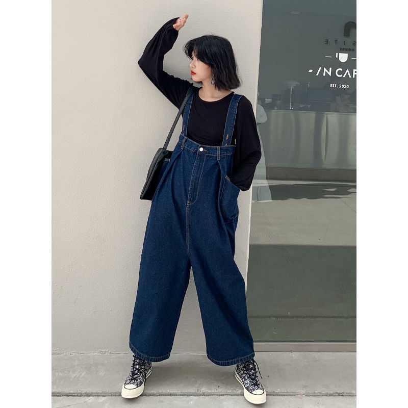 Quần yếm denim form rộng phong cách cổ điển Hàn Quốc